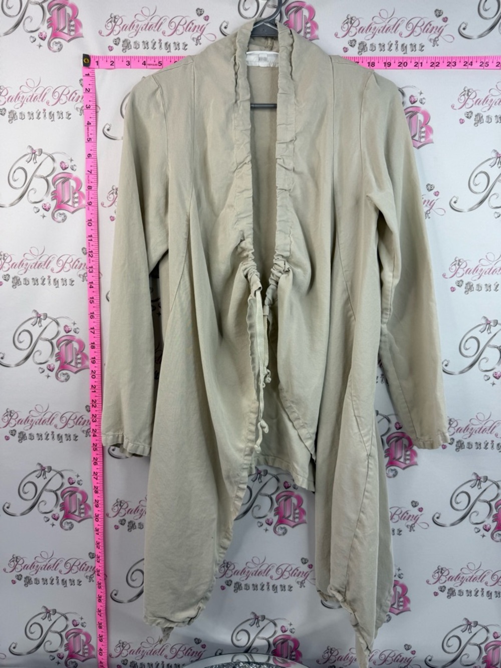 bryn Walker long sleeve cardigan Cream Ruffled Open-Front Draped Cardigan - Picture 1 of 15